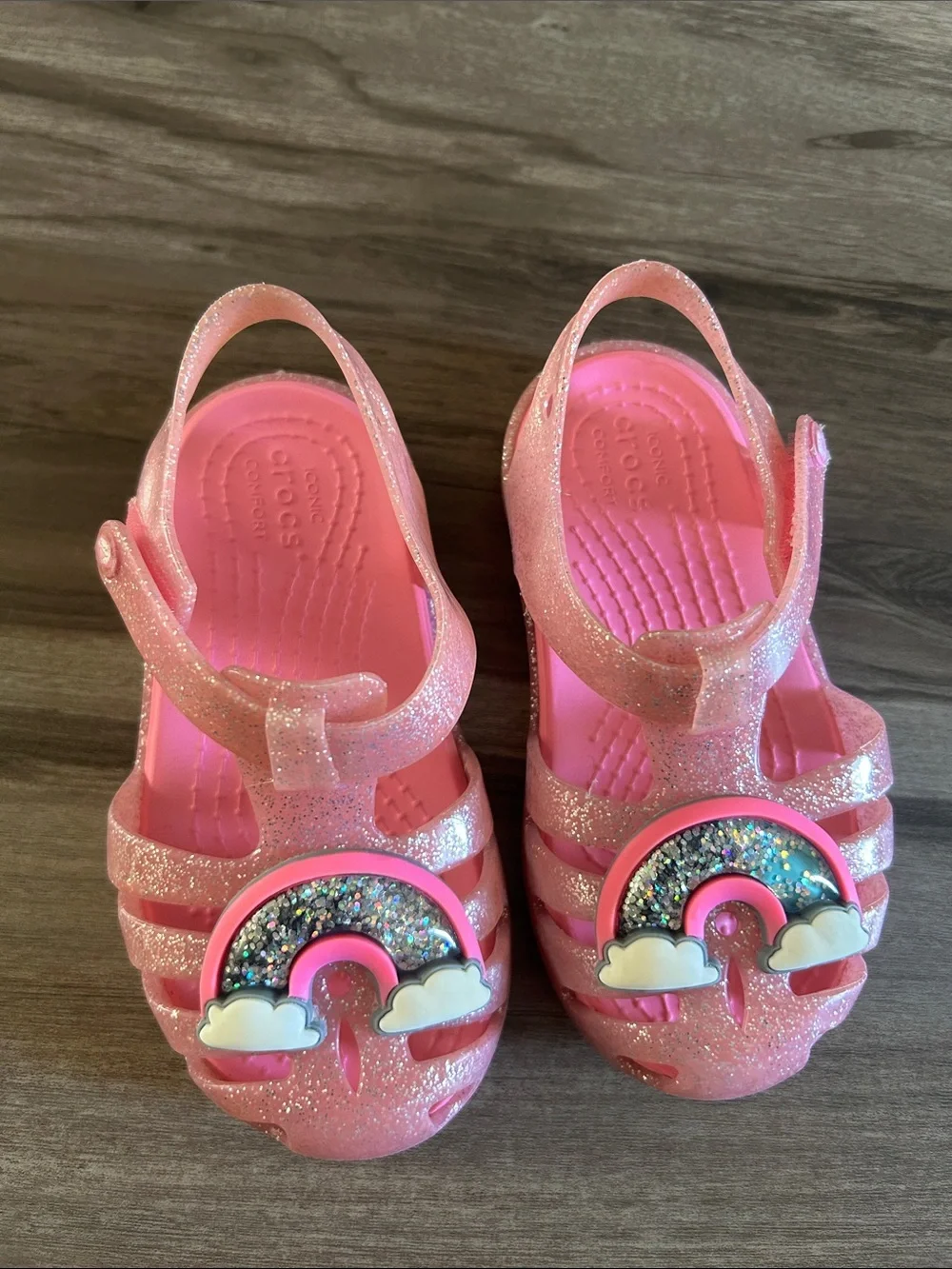 CROCS Pink Glitter Kids' Sandals with Rainbow Charm
